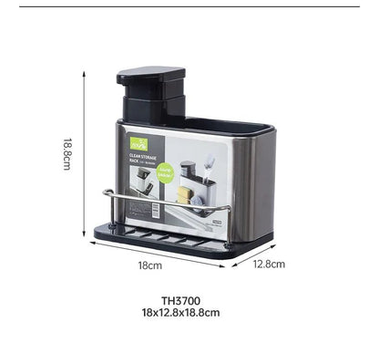 Kitchen sink organizer with soap dispenser