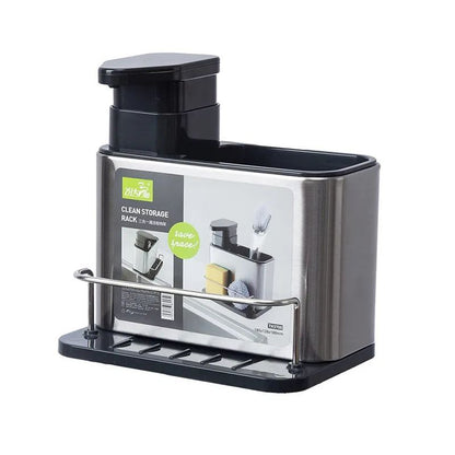 Kitchen sink organizer with soap dispenser